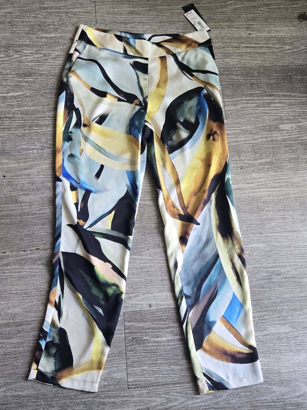 Abstract Brushstroke Straight Leg Pants - Yellow, Blue & Black